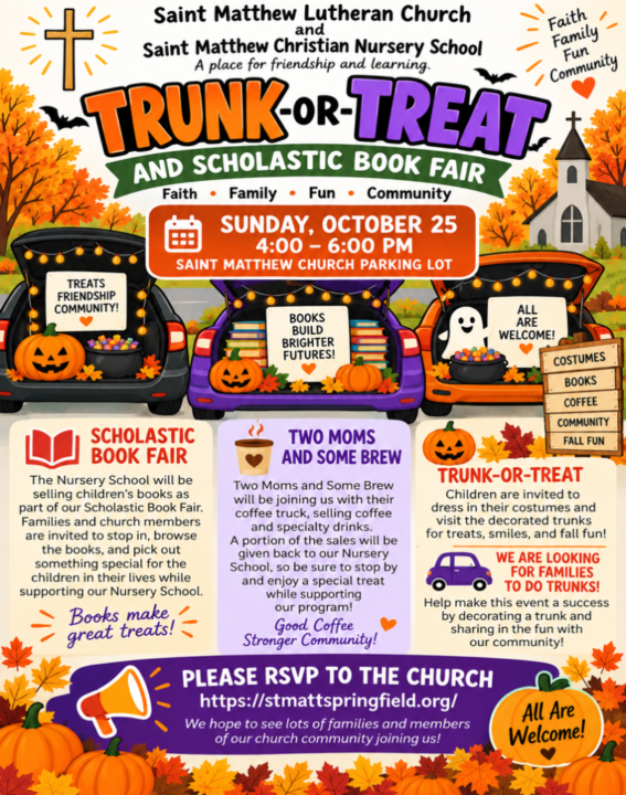 Flyer for Trunk or Treat, Sunday October 25th at 4pm